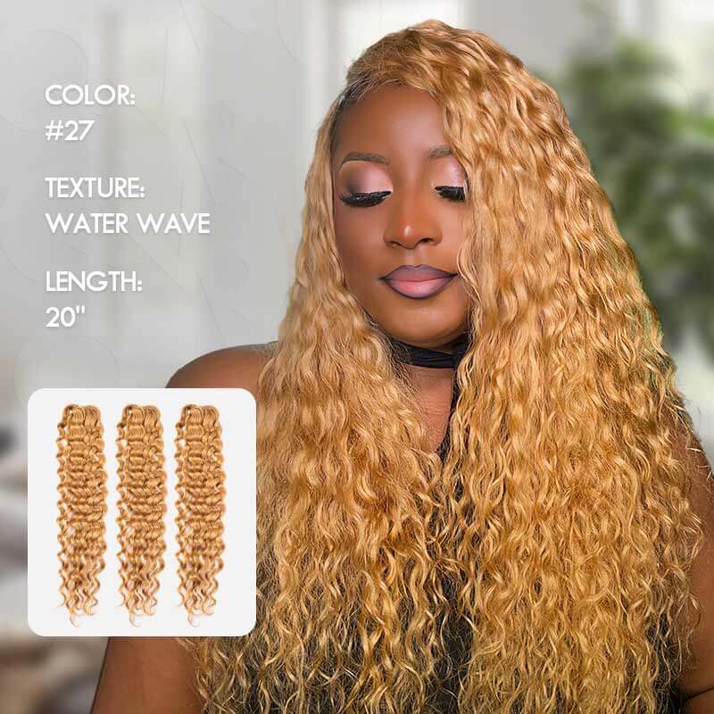 QVR #27 Water Wave Handmade Feather Crochet Human Hair Extensions