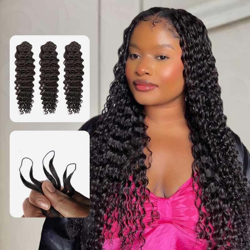 QVR Soft Kinky Curly Feather Crochet Braid Natural Black Wavy Human Hair Extensions