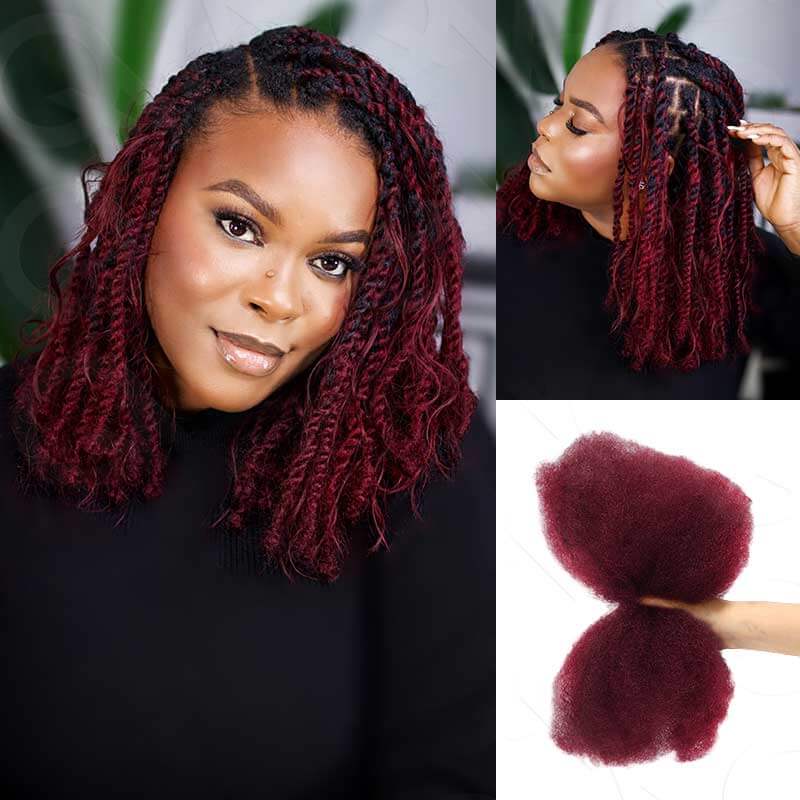 QVR 1 Pack 99J Burgundy Afro Kinky Bulk Human Hair Color