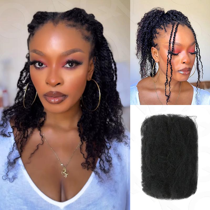 QVR Type 4C Afro Kinky Bulk Braiding Human Hair Extensions For Black Women