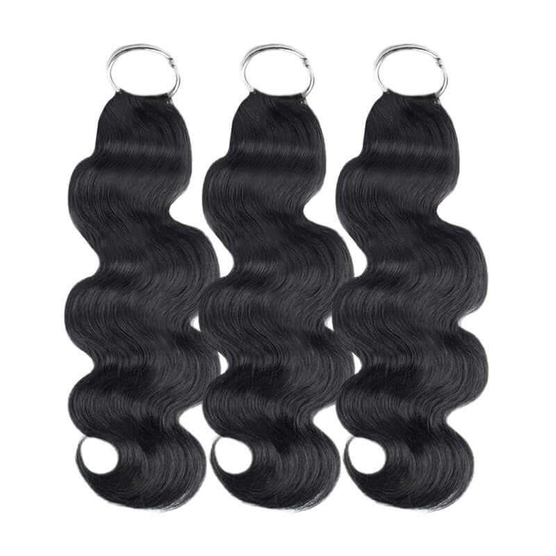QVR Natural Black Body Wave Machine Made Feather Crochet Human Hair Extension