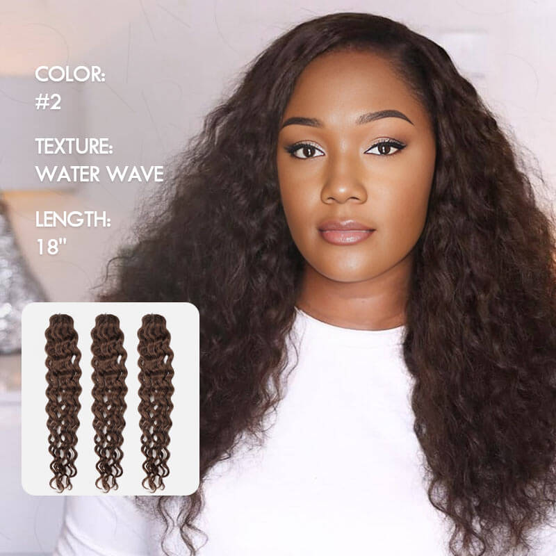 QVR Deep Brown #2 Water Wave Soft Feather Crochet Braids Human Hair Extensions