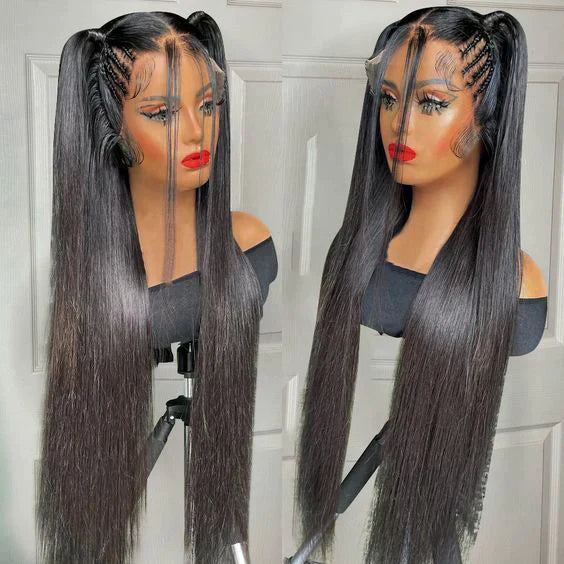 QVR Straight Hair Wig Virgin Human Hair Wigs 13x6 HD Transparent Lace Frontal Wigs Natural Black Color