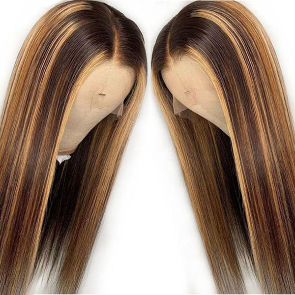 Highlight 4x4 HD Lace Wigs Straight Human Hair Balayage Wigs 5x5 Transparent Lace Closure Wigs 180% Density