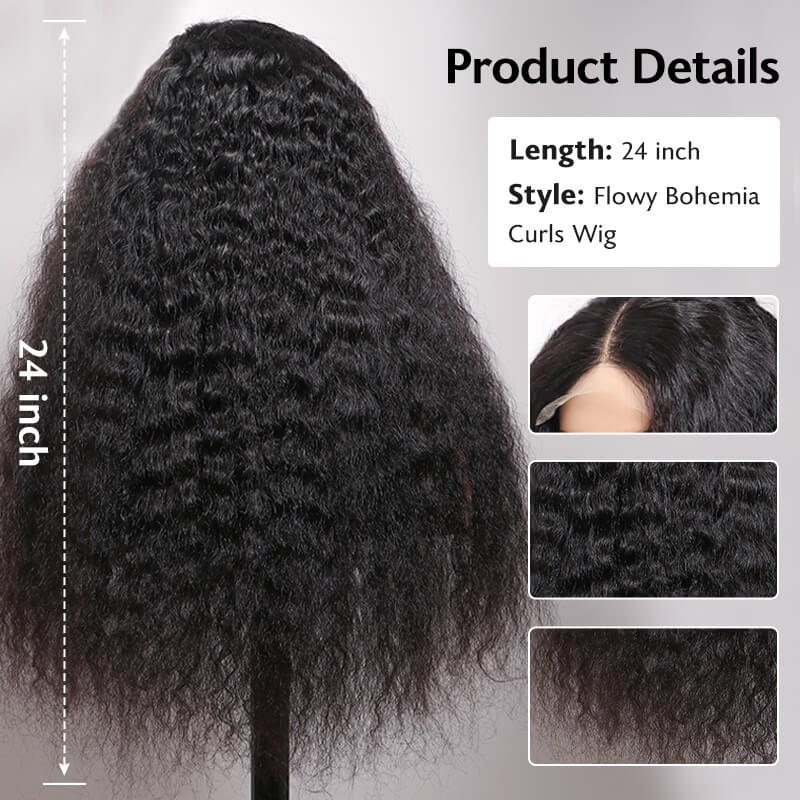 Flowy Bohemian Curls Wig Curly Glueless 5x5 Closure Lace Wig Pre-plucked Human Hair wigs