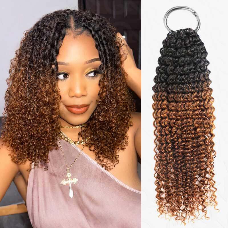 QVR Reddish Brown Human Crochet Hair Small Kinky Curly Machine Made #33B Feather Crochet Hairstyle