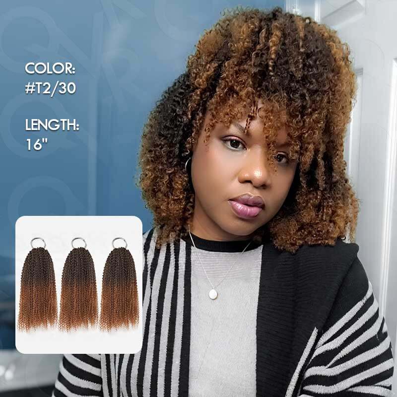 US Only|QVR #T2/30 Afro Kinky Curly Feather Crochet Human Hair