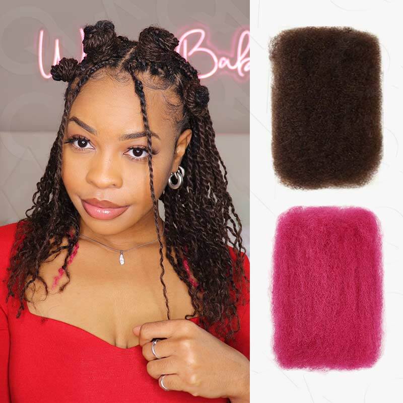 QVR Dark Brown+Pink Two Colors Afro Kinky Bulk Human Hair For Braiding DreadLock