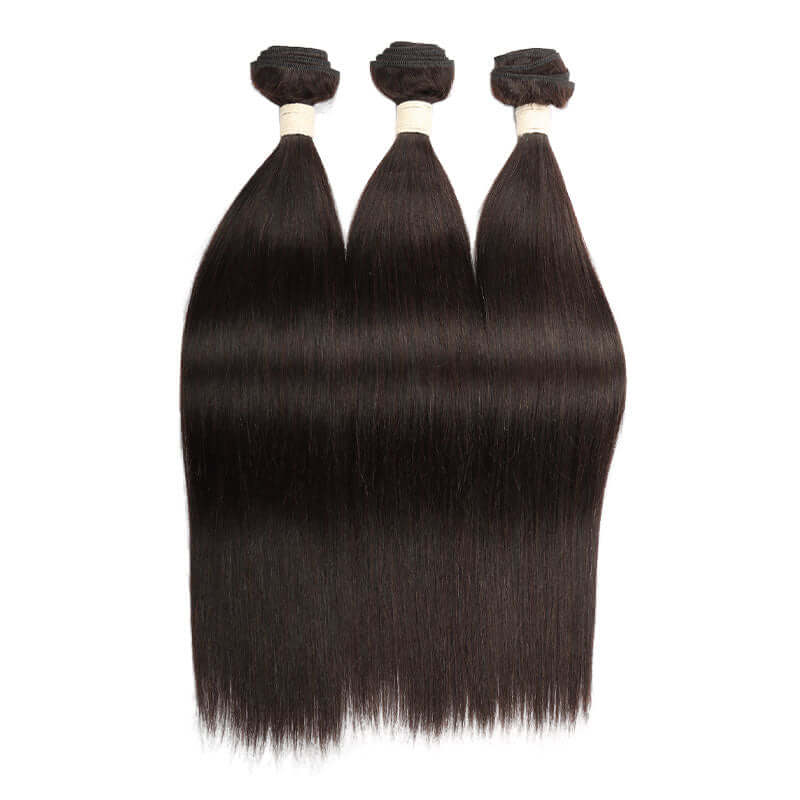 QVR Unprocessed Silk Straight Human Hair Bundles 3 Bundles Natural Color Hair Weave