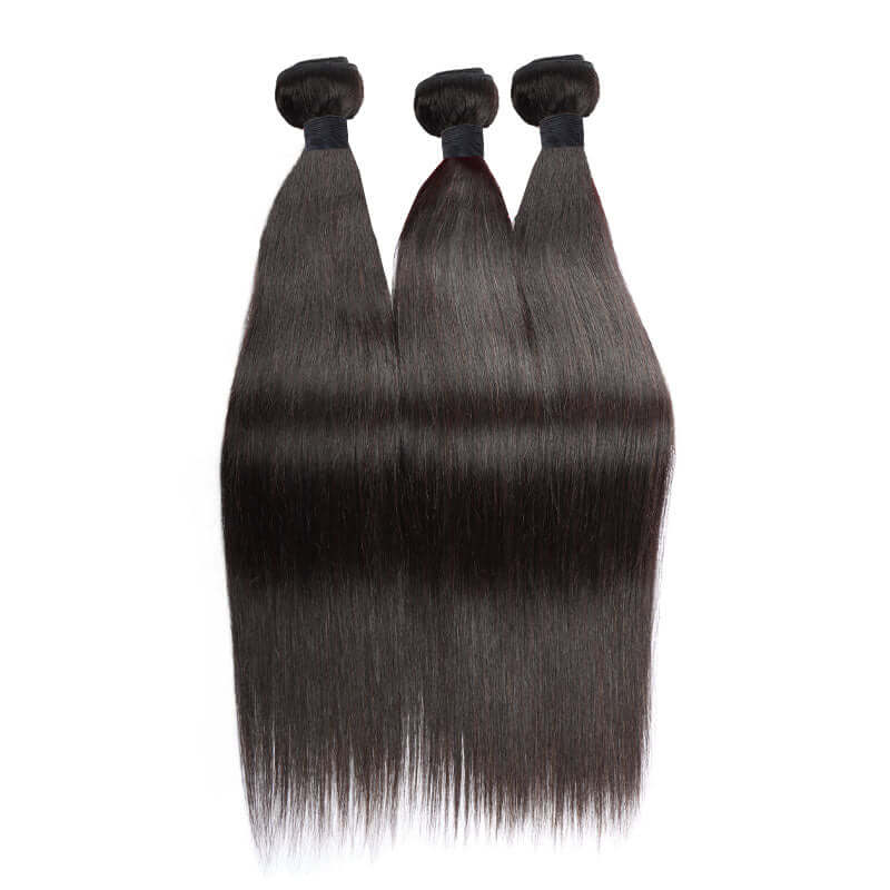 QVR Unprocessed Silk Straight Human Hair Bundles 3 Bundles Natural Color Hair Weave