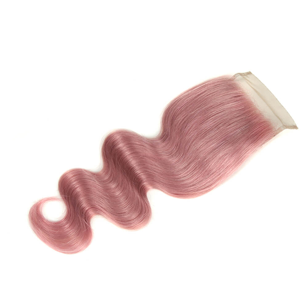 QVR Virgin Human Hair 4*4 Body Wave Closure Pink2