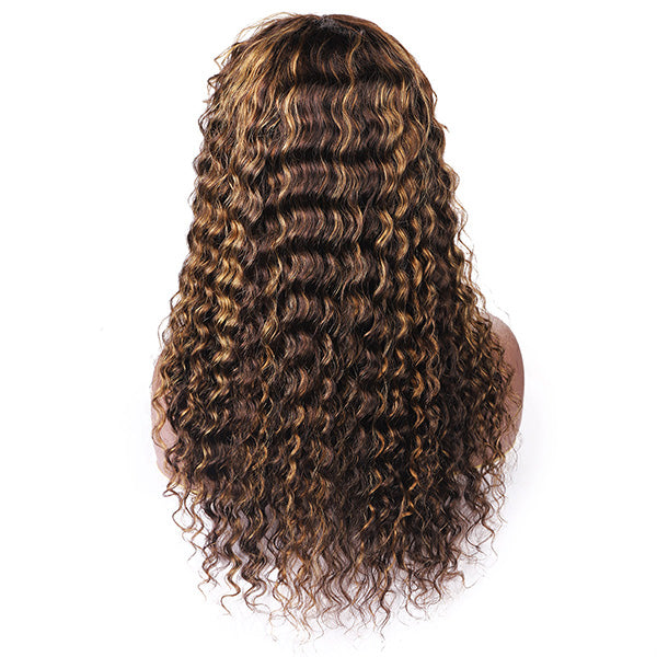 Highlight Human Hair Wigs With Bangs Deep Wave No Lace Wig