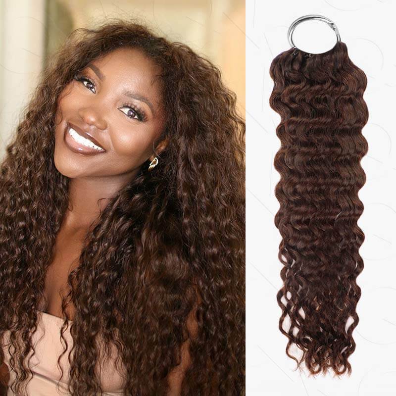 QVR Dark Brown #4 Crochet Hair Deep Wave Machine Made Feather Human Hair Extension