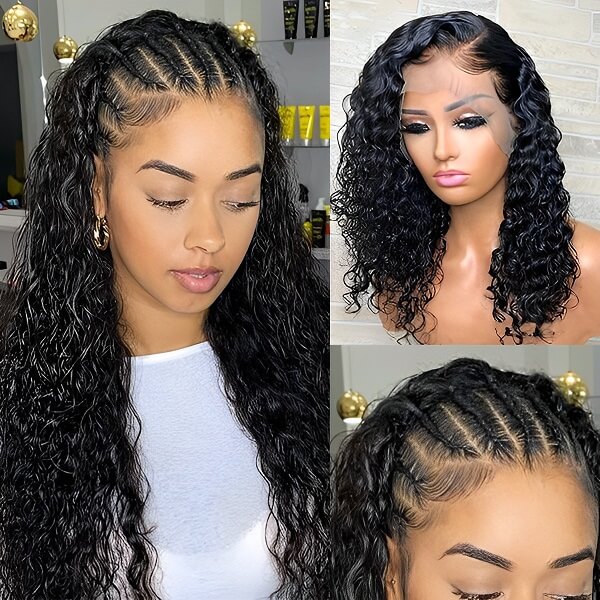 QVR Water Wave Wigs Curly Human Hair Wig 13x6 Full Lace HD Transparent Lace Wig Natural Color