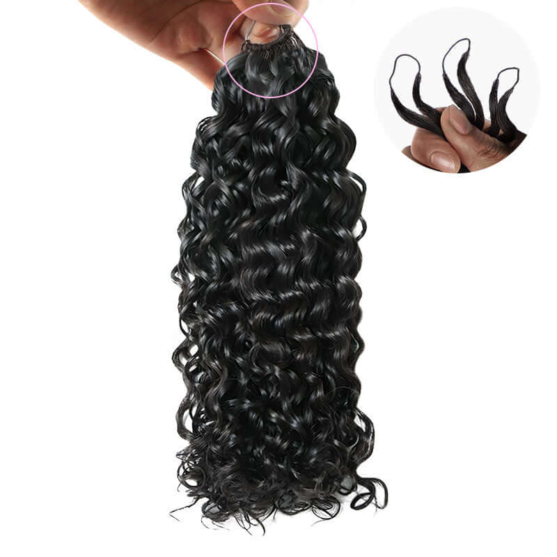 QVR Soft Kinky Curly Feather Crochet Braid Natural Black Wavy Human Hair Extensions
