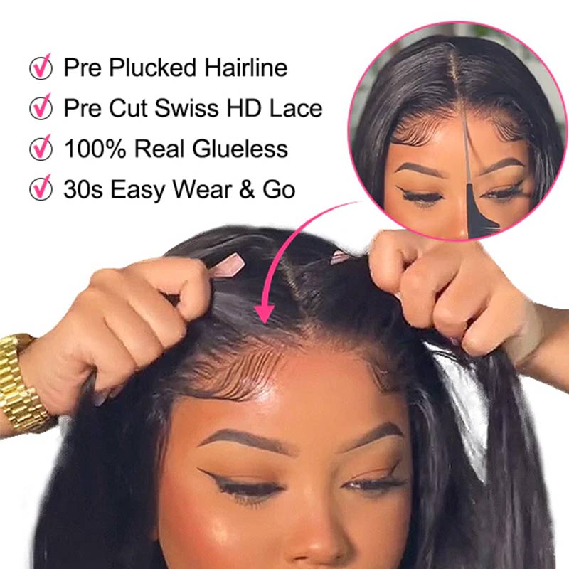 QVR Glueless Pre-cut 4X6 Lace Closure Side Part Wigs Short Bob Curly Mix Brown Human Hair Wigs