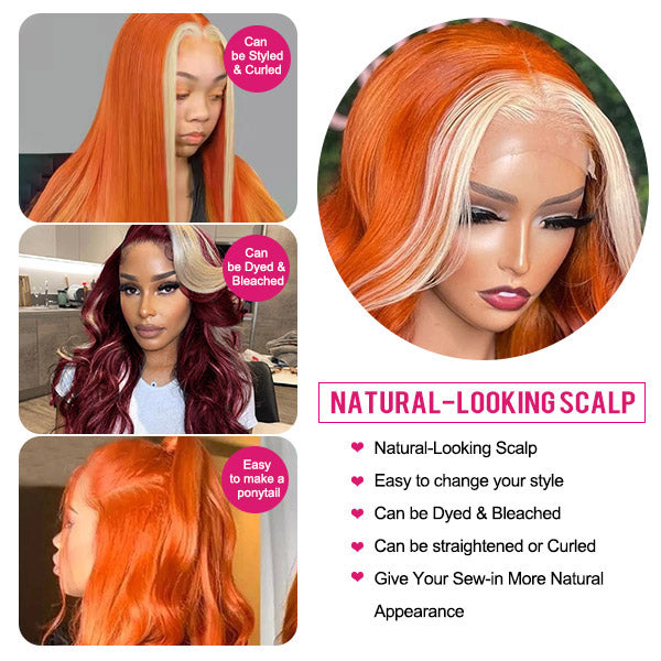Ginger Blonde Wig 13x4 HD Lace Front Wig Body Wave Human Hair Wigs Blonde Orange Wig