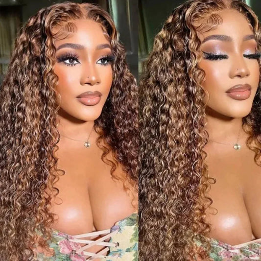 QVR Water Wave Highlight #4/27 Piano Color High Density 13x4 Transparent Lace Front Wigs