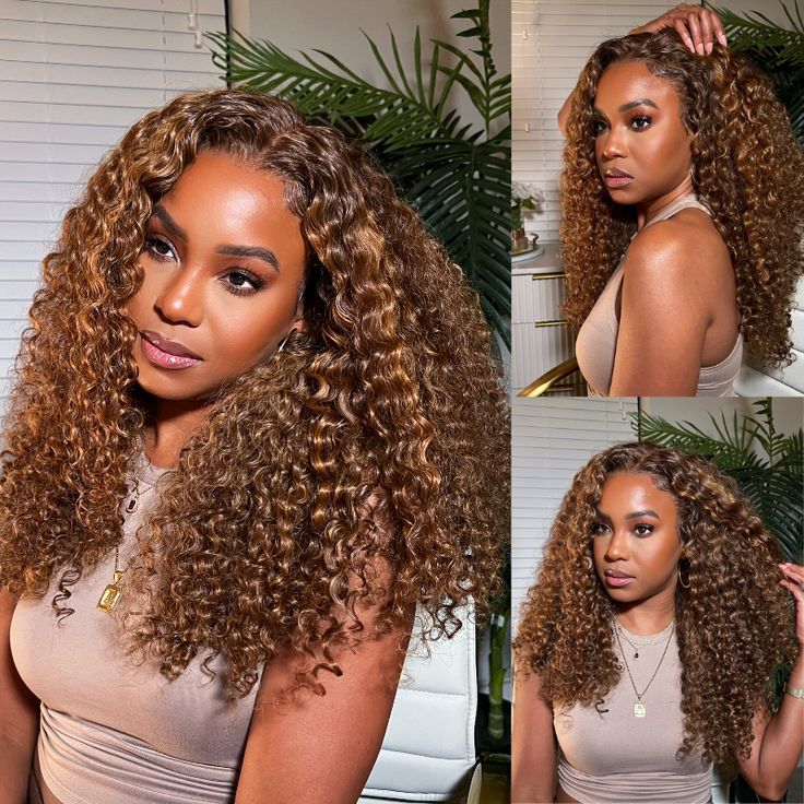 QVR Water Wave Highlight #4/27 Piano Color High Density 13x4 Transparent Lace Front Wigs